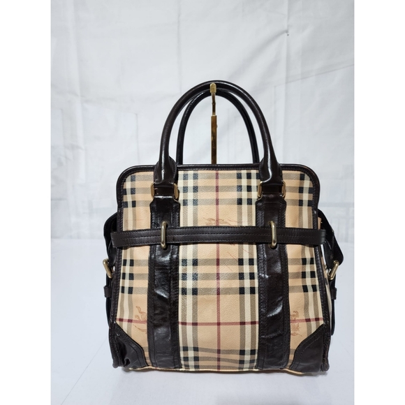 BURBERRY Haymarket Check Minford Portrait Tote Black/ Beige - Picture 6 of 14